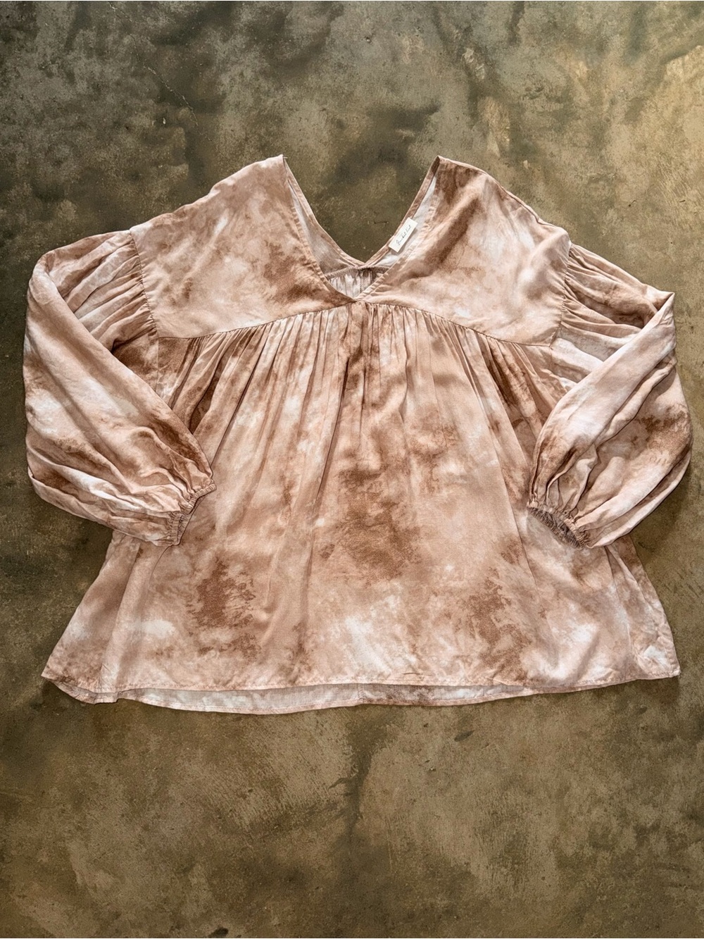 Bucketlist Tie Dye Babydoll Top Large 100% Cotton Balloon Sleeve Boho